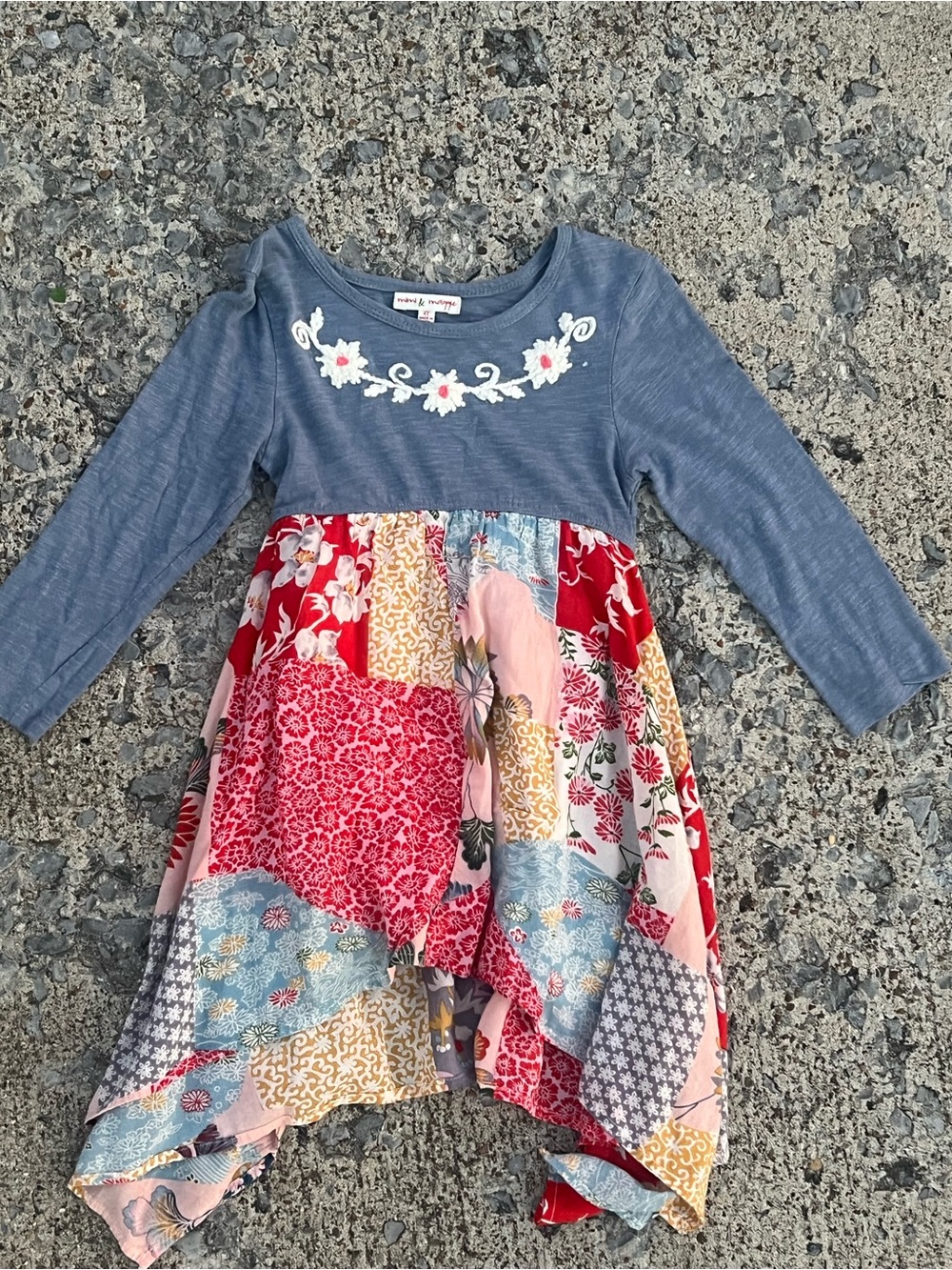 Ditsy daisy Patchwork Floral Handkerchief Hem Dress - Multicolor Skirt